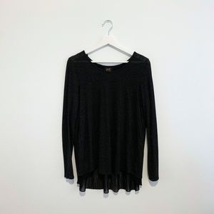 W5 Womans Long Sleeve Knit Blouse Pleated Chifon Detail Vintage Charcoal Gray XL